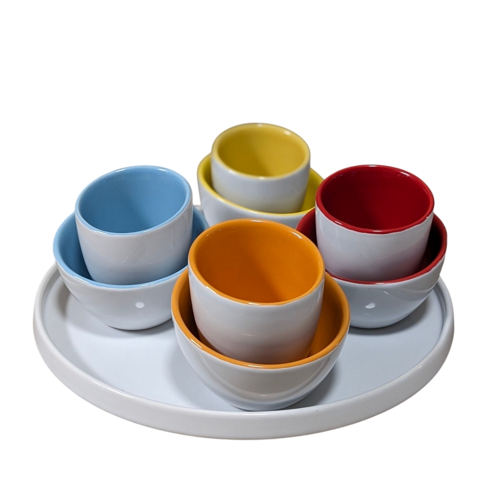 Vintage Pier 1 Imports Stoneware Tasting Party Set-Angled Bowls,Cups & Platter